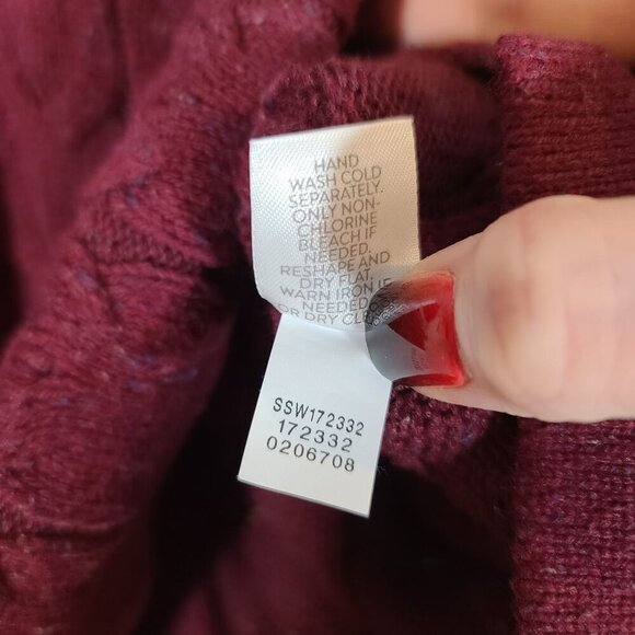 J Jill Burgundy Red Cable Knit Turtleneck Sweater Cotton Silk Blend Size XS‎ - Picture 7 of 8